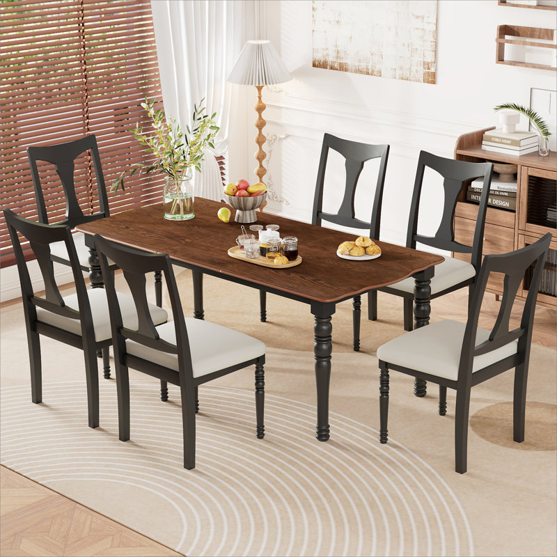 Ensemble de table de salle à manger 7 pièces, table de salle à manger extensible en bois de 60 à 78 pouces avec rallonge amovible, ensemble de table de cuisine avec 6 chaises d'appoint rembourrées, ensemble de table de salle à manger pour 6