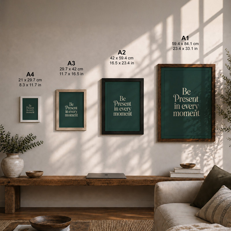 Be Present in Every Moment Minimalist - Framed Print, Walnut, A1 - 84.1 x 59.4 cm