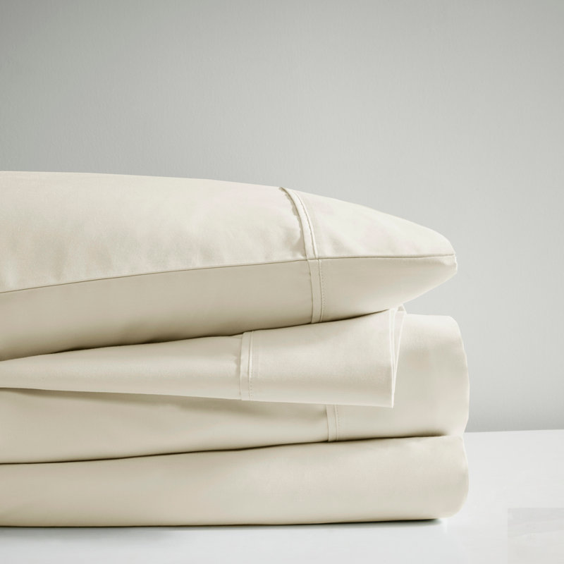 Ensemble de draps 4 pièces en mélange de coton à température intelligente, ivoire, pour un sommeil confortable et équilibré