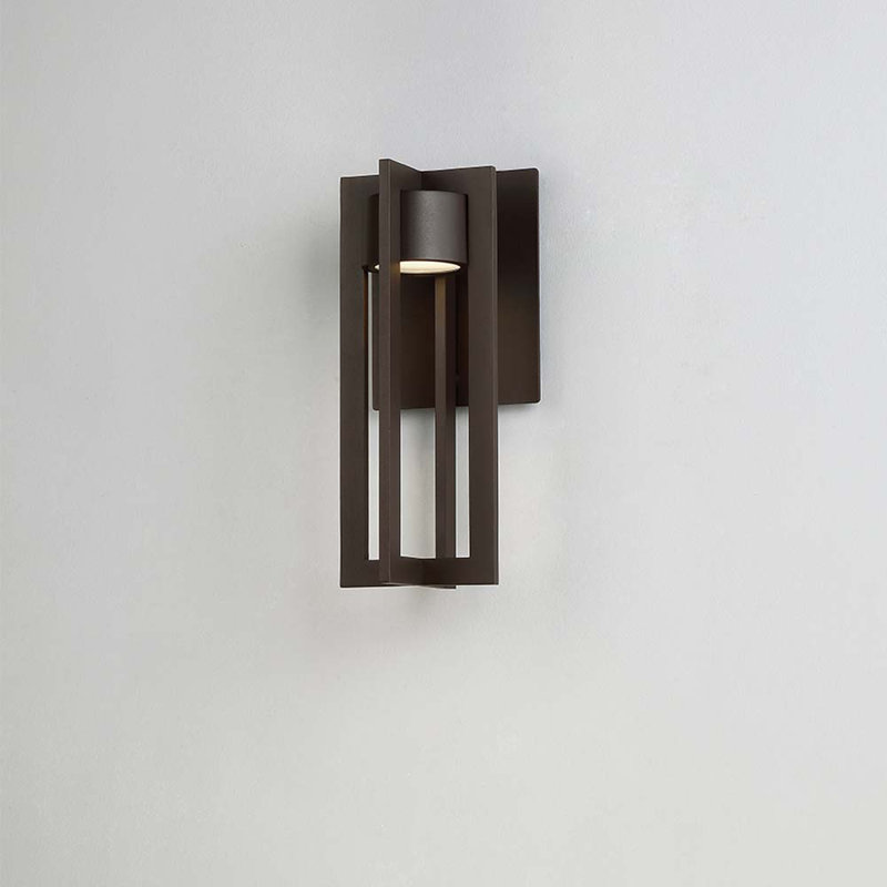 Chamber LED Outdoor Armed Sconce, Bronze, 16" H x 7" W x 8" D