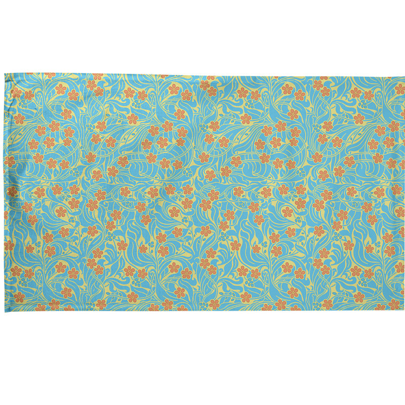 Serviette de thé à motif floral tourbillony, Polyester sergé, Bleu / Orange