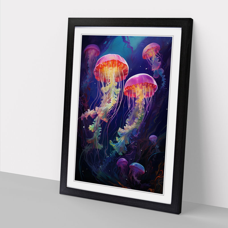 Jellyfish Abstract - Single Picture Frame Print on Wood, Black Framed, 64cm H x 46cm W x 2cm D