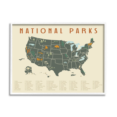 Carte d'aventure des parcs nationaux des États-Unis, vert, orange, art numérique sur estampe numérique par Daphne Polselli