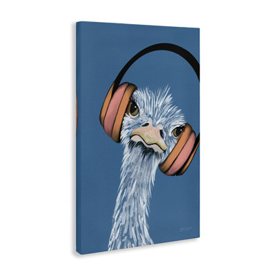 Ostrich with Headphones Canvas Wall Art by Yvette St. Amant