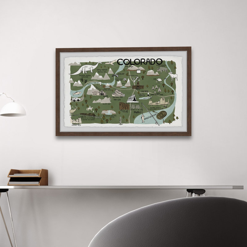 Colorado Map Destination II - Cadre photo, reproduction d'art sur papier, H 16 po x l 24 po x P 1,5 po