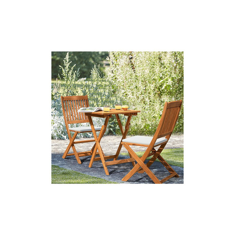 3-Piece Acacia Wood Folding Bistro Set – Outdoor Square Table And 2 Chairs, Natural