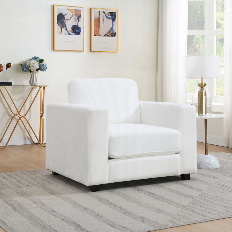 Fauteuil d'appoint en tissu chenille avec fauteuil Chenille, Ivoire ivoire
