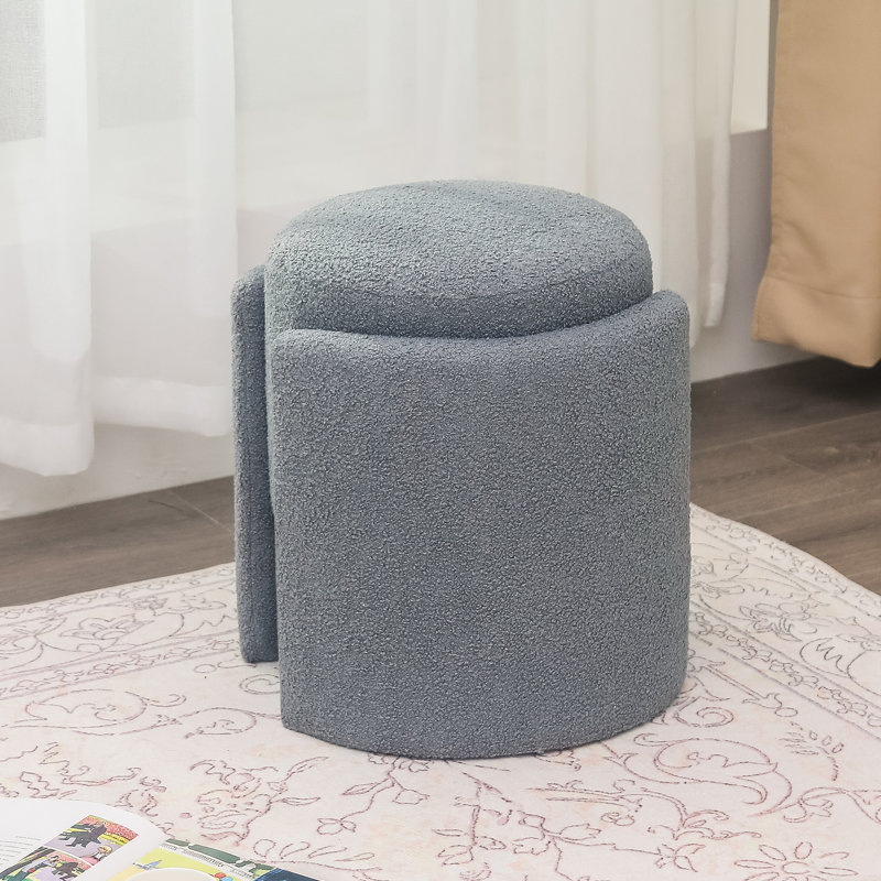 Nowata Teddy Fleece Boucle Upholstered Ottoman Stool, Gray
