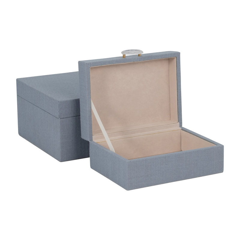 Boîtes décoratives en tissu fauve et bois, Bleu