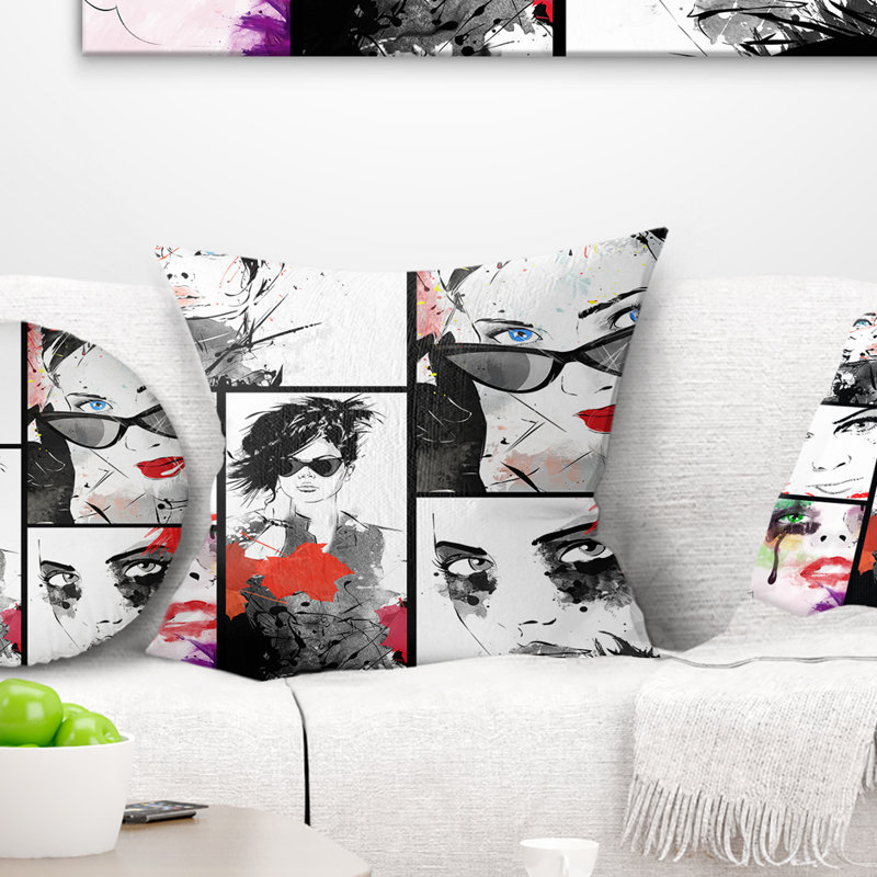Collage de beaux visages - oreiller imprimé portrait, 16 po x 1 po, Coussin décoratif