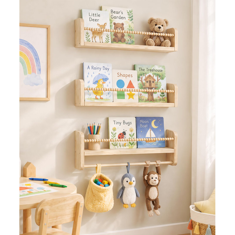 Ensemble de 3 étagères à livres flottantes en pin massif, H 5,9 po x l 15,8 po x P 3,9 po, Bois