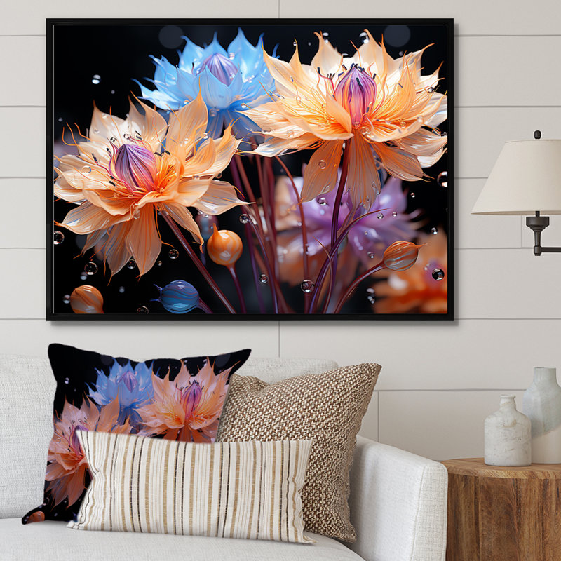 Abstraction de bleuets colorés - impressions sur toile, Cadre flottant noir, H 34 po x l 44 po x P 1,5 po