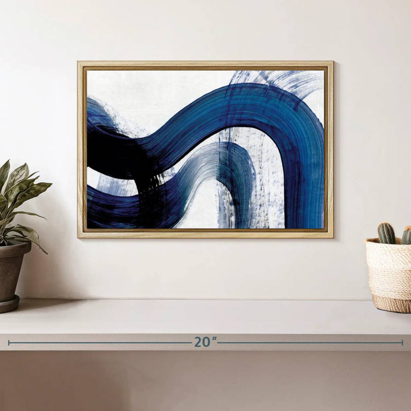 Blue Clota Curves, Cadre flottant en bois naturel, 13 po x 9 po
