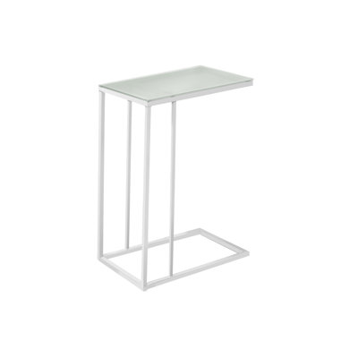 Accent Table, C-Shaped, End, Side, Snack, Living Room, Bedroom, Tempered Glass, White Metal, Contemporary, Modern