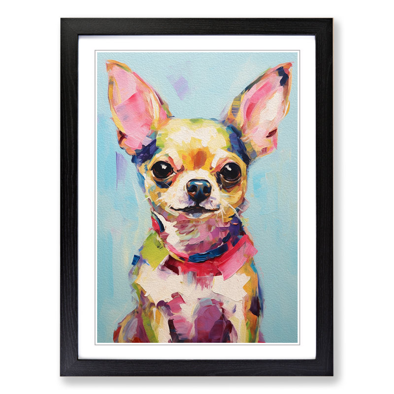 Chihuahua Gestural - Single Picture Frame Print on Wood, Black, 34cm H x 25cm W x 2cm D