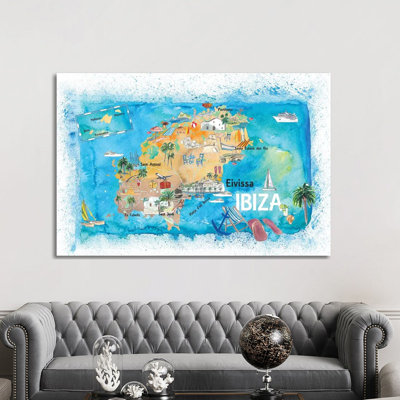 Ibiza Spain Illustrated Map with Landmarks and Highlights 1 Piece Painting on Canvas