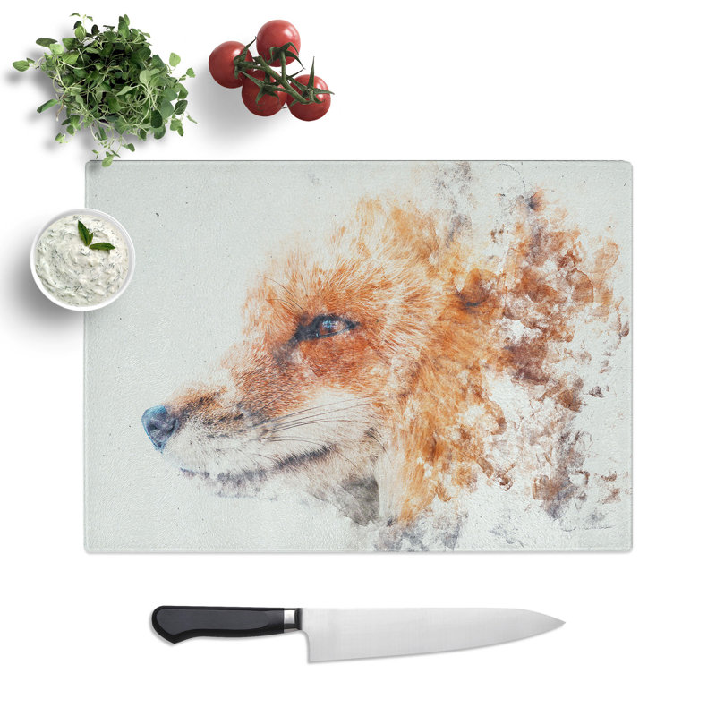Tempered Glass Profile of a Red Fox Chopping Board, 28.5 cm x 39 cm