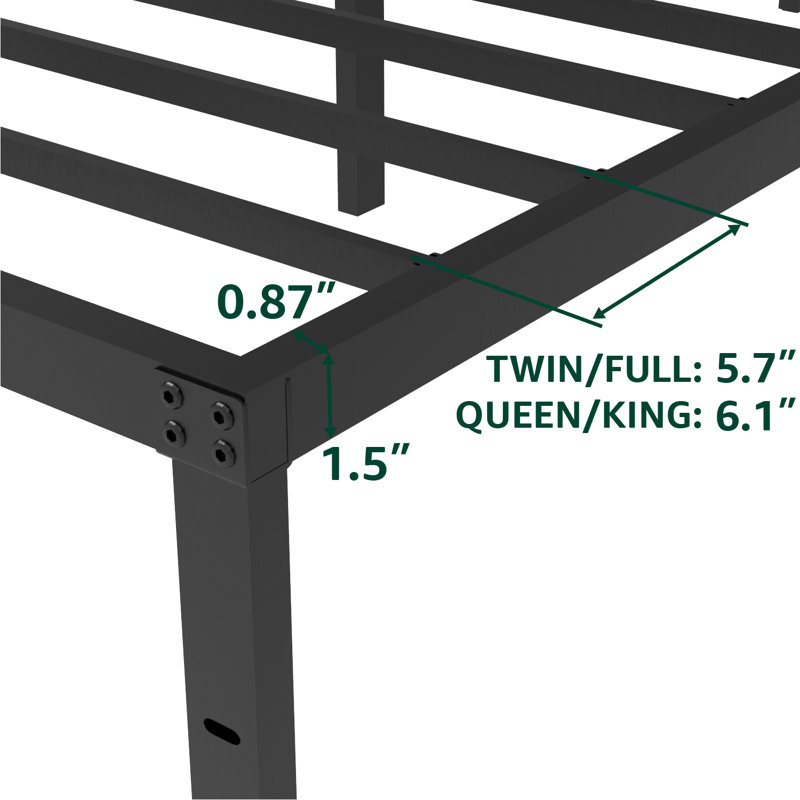 16'' Black Twin Metal Platform Bed Frame with Steel Slats
