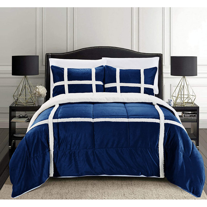 Ensemble d'édredon en microfibre 3 pièces Teter, Bleu marine, Très grand
