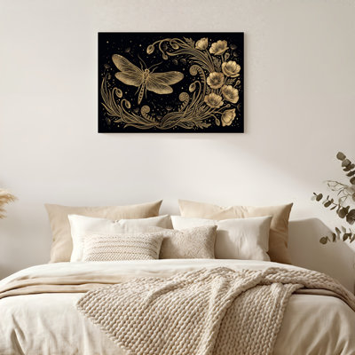 Art mural en toile Gallery Wrap pour le salon, la chambre à coucher, le bureau ou le vestibule - décoration murale décorative avec insecte doré