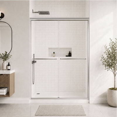 50-54" W x 70" H Double Sliding Frame Shower Door with 1/4"（6mm） Clear Tempered Glass, Chrome