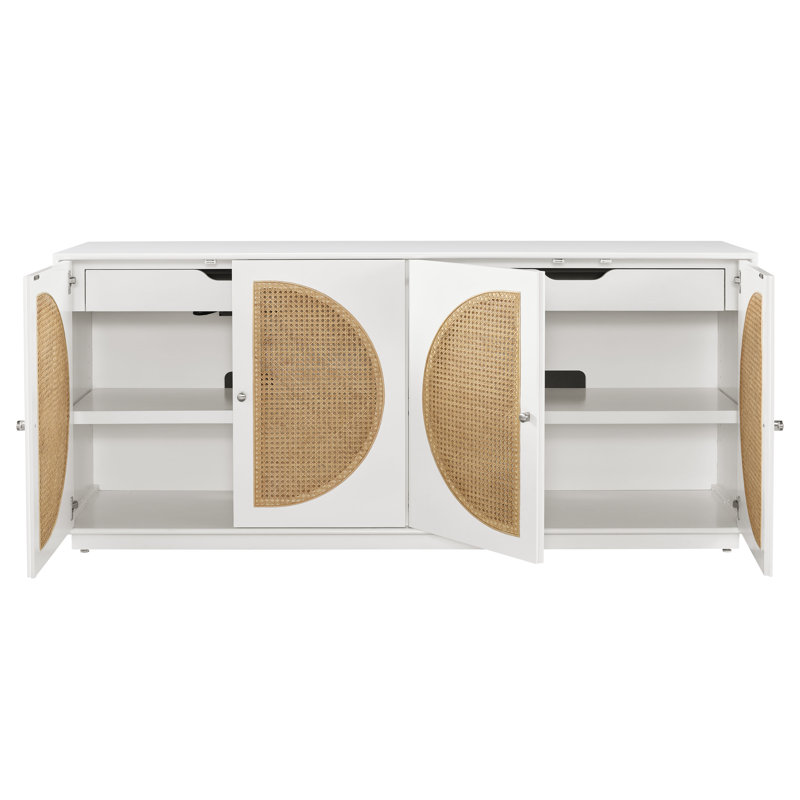 80'' White and Tan Cane Door Media Console