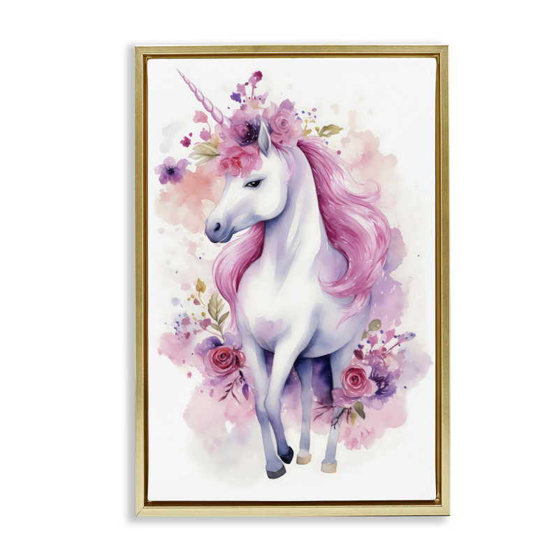 Cadre flottant Pastel & Florals Unicorn, design Creative Studio, H 25 po x l 17 po, Cadre flottant métallique doré