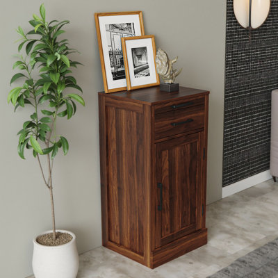 18" Walnut Wine Bar Cabinet – Compact Storage with Hutch
