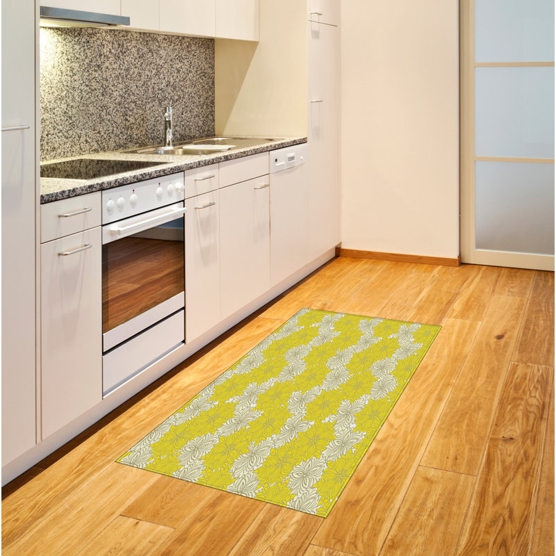 Yellow Flower High Density Long Fiber Poly Threads Decorative Area Rug Carpet, Rectangle 4' x 5'8"