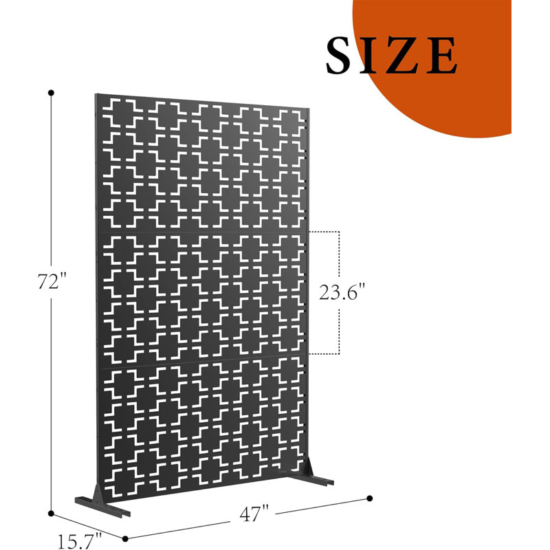 Metal Privacy Screen 182.9cm H X 119.4cm W, Outdoor Privacy Screens And Panels, 3-Panel Outdoor Divider With Stand,Black/Square