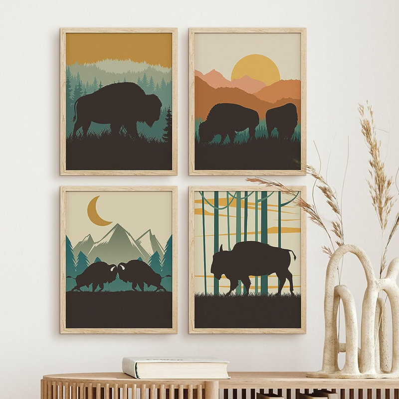 Bison 4 pièces Country Farmhouse, Encadré naturel, H 14 po x l 11 po x P 1 po
