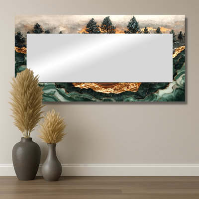 Forêt de pins, paysage sur Emerald Horizon I - miroir mural décoratif de paysages - imprimé sur métal