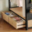 Structure de lit simple simple avec garde-robe, lit mezzanine en métal avec tablettes de rangement et panneau perforé, noir-1255935191