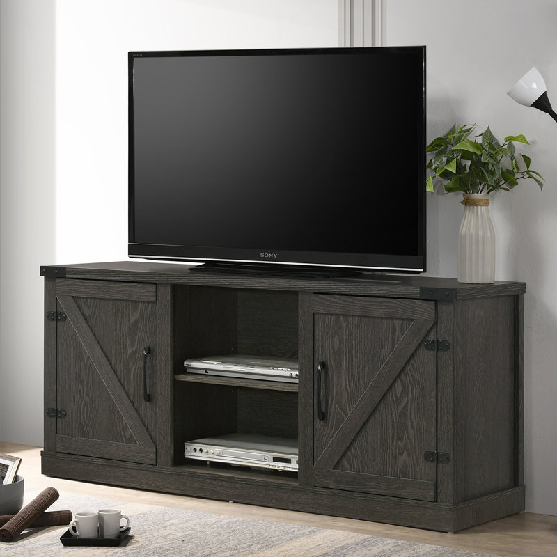 58" Wide TV Stand with 2 Open Shelves and 2 Cabinets, Dusty Gray