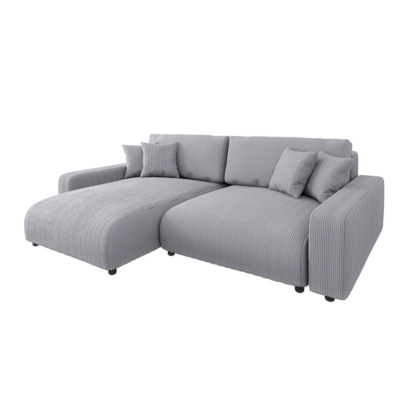  Gisela Sleeper Corner Sofa Chaise Bed with Storage Cord Fabric, Light Grey, Left Hand Facing