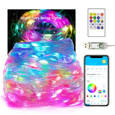 50ft Dreamcolor Led String Lights, Premium Copper Wire Smart Fairy Lights With App & Music Sync, Rgbic Multi-color Changing