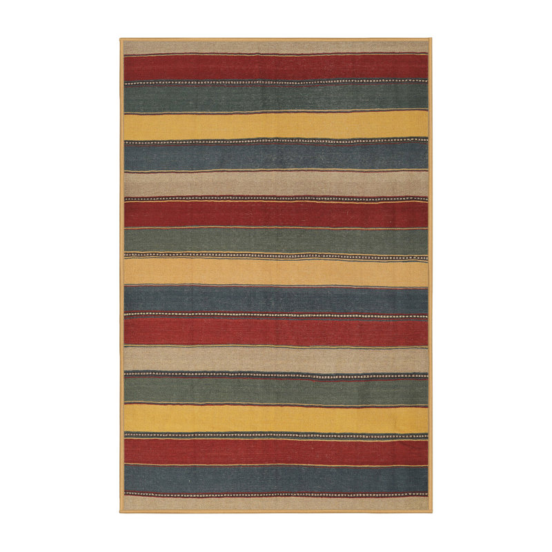 Tapis rouge/beige/bleu contemporaine Flaxville, Rectangle 3 pi x 5 pi