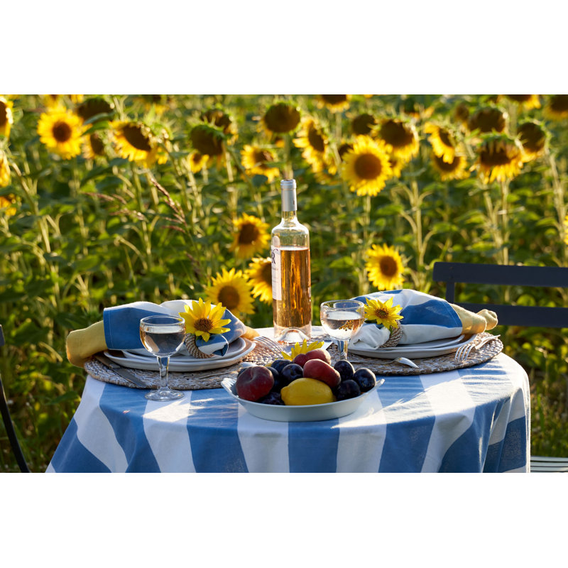St. Tropez Handmade Striped Tablecloth, 59" Square, Blue
