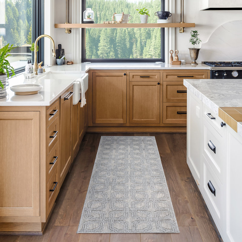  High-Low Loop Pile Indoor Area Rug, Silver Gray Modern Geometric Polyester Rug for Living Room & Bedroom – Nylah Haley