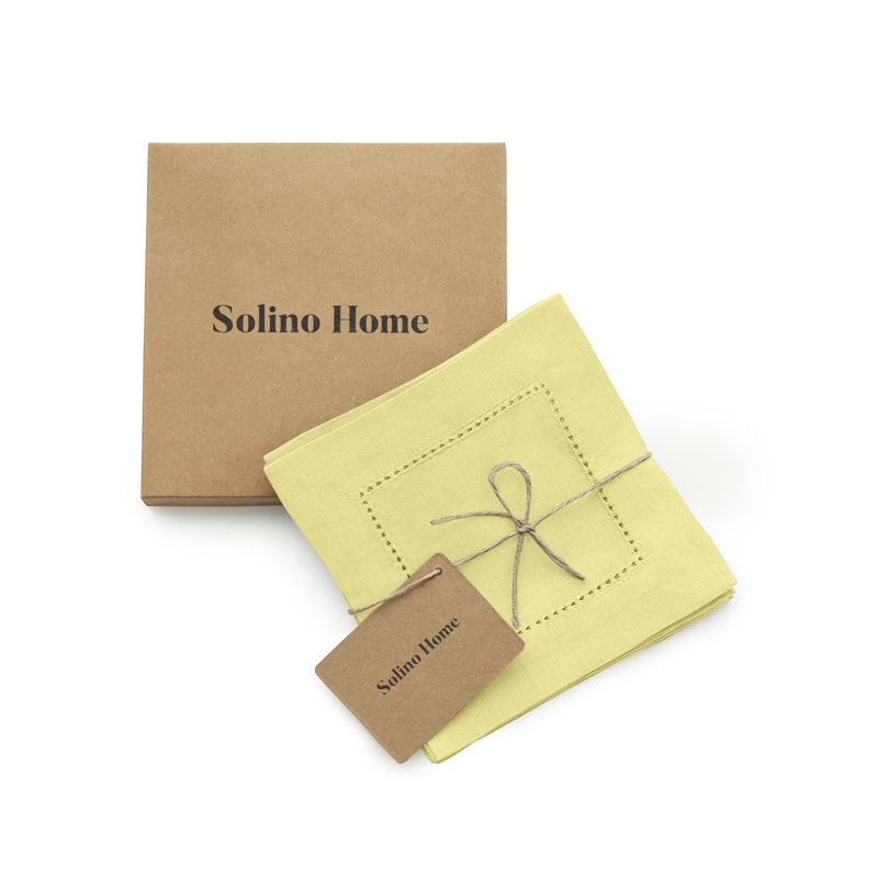 Cotton Linen Hemstitch Cocktail Napkins, Yellow