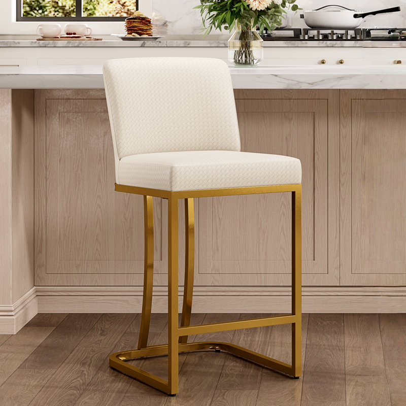 Tabouret de comptoir rembourré en similicuir 24 po Seese, Blanc cassé, Tabouret de comptoir (siège d’une hauteur de 24, Or