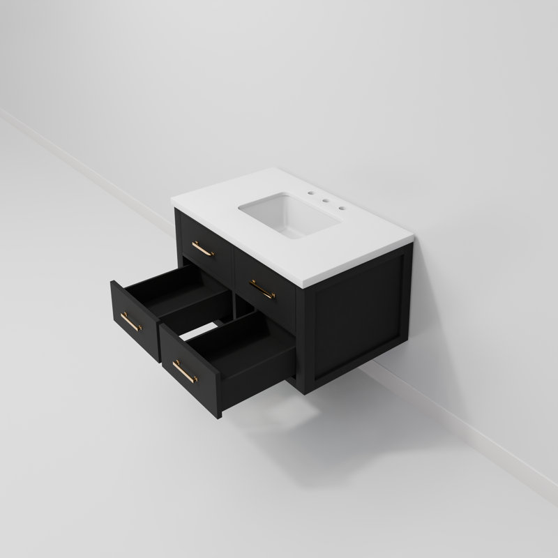 Meuble-lavabo simple l 36 po x P 22 po Castor, Noir, Marbre de culture blanc
