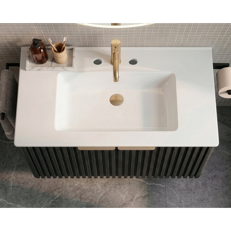 Meuble-lavabo mural simple 30 po Calix, Chêne foncé