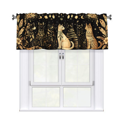 52"x 18" Valance Curtain for Kitchen Window, Light Filtering Rod Pocket Small Short Valances for Living Room Bathroom, 1 Panel, (Bohemia Cat)