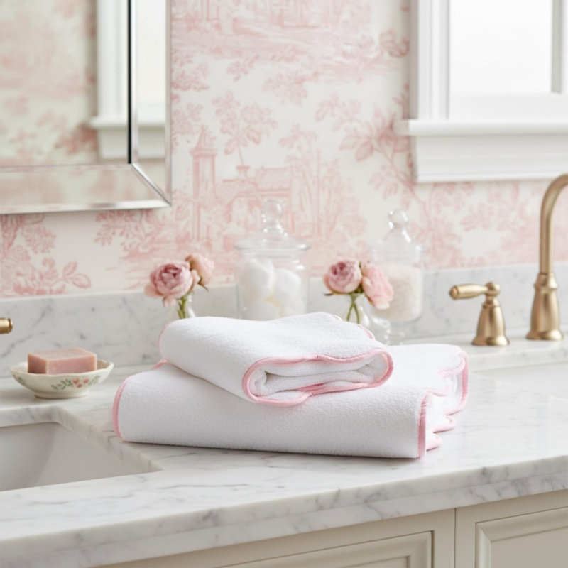 100% Cotton Bath Sheet, Pink Piping