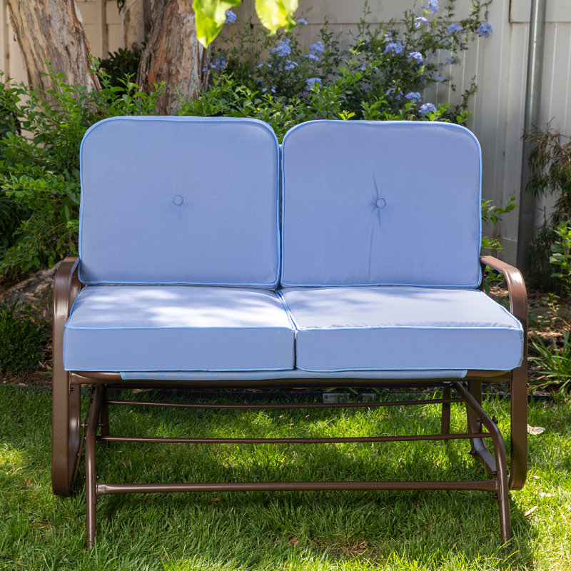 Banc d'extérieur en métal avec coussins, Bleu