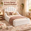 Lit de sol rembourré AVELOR Teddy avec tête de lit festonnée, lit plateforme rembourré bas pour enfant avec sommier à lattes-1737507432-1737507434