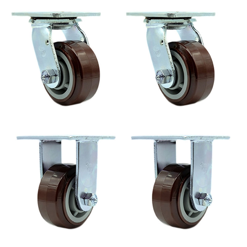 4 Inch Polyurethane Caster Set with Roller Bearings 2 Swivel Lock 2 Rigid SCC|SCC-30CS420-PPUR-BSL-2-R-2