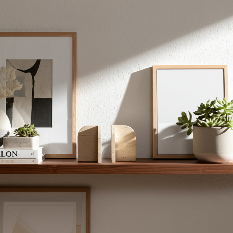 Arched Travertine Bookends In Tan Marble