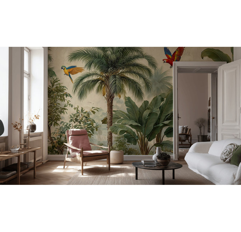 Papier peint tropical avec palmiers, L: 140 po x H: 96 po, Peler et coller